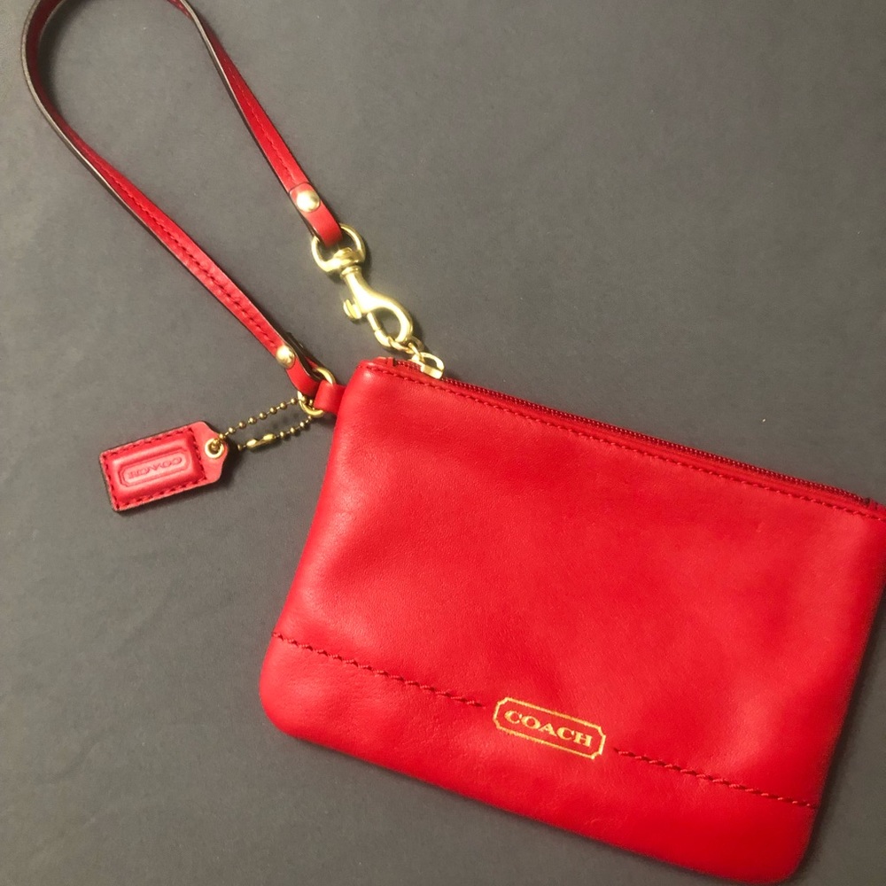 Coach Red Leather Wristlet Clutch Purse
